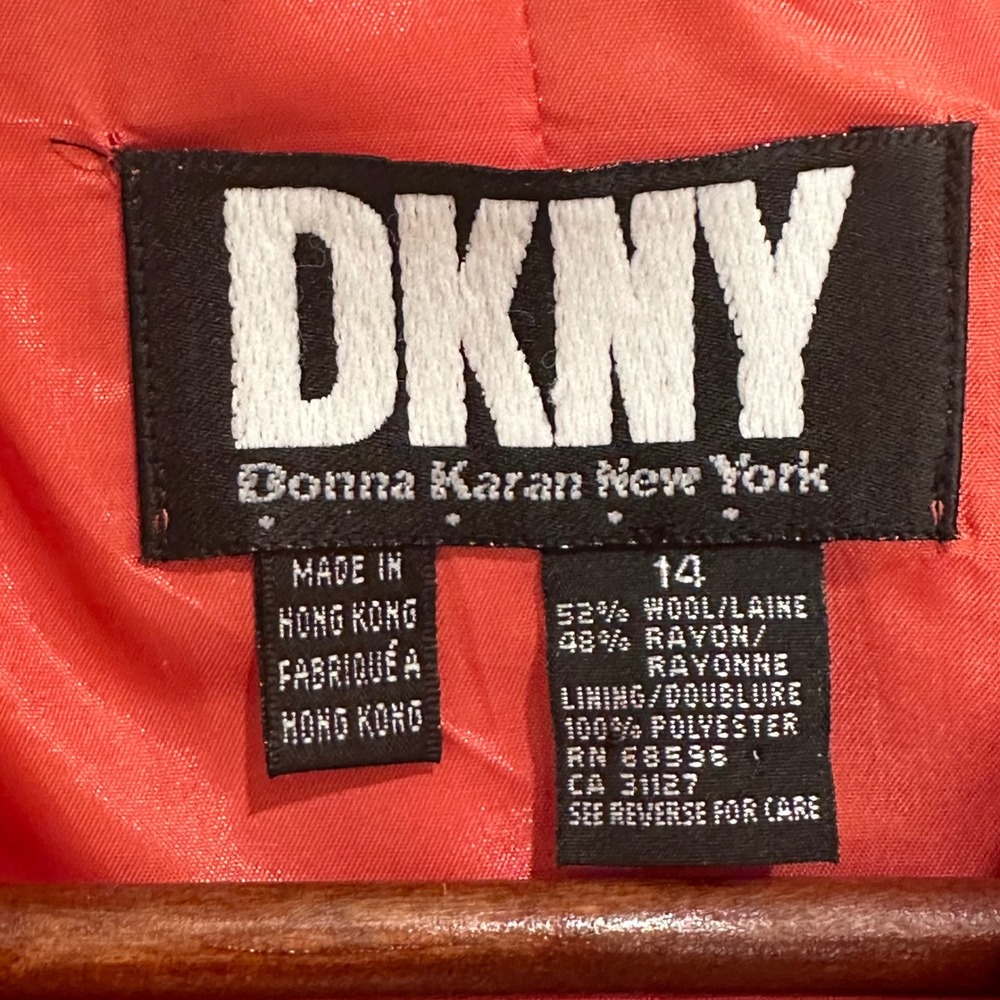 Donna Karan Vtg 90s Orange Wool Blend Textured Blazer Jacket Women's Size 14 - Picture 10 of 10